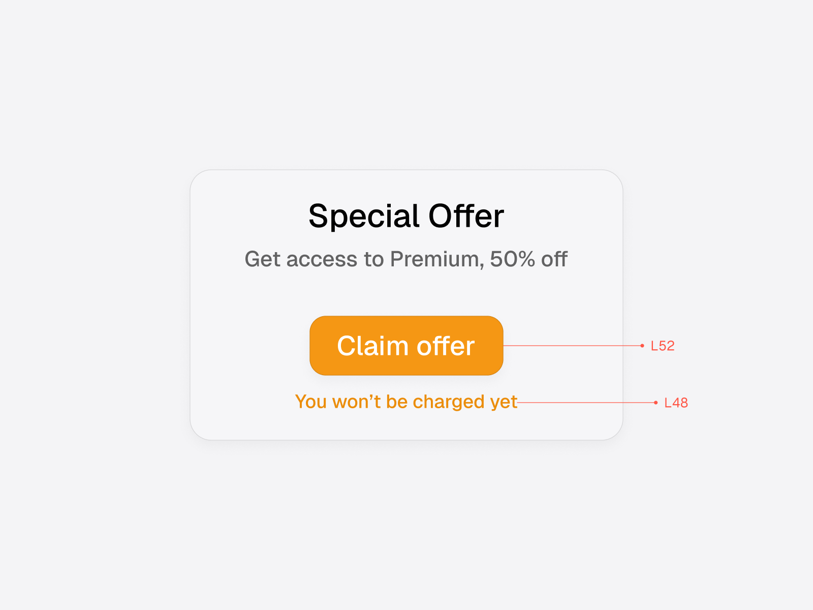 The text below the CTA is adjusted to a darker shade of orange to match visual weight